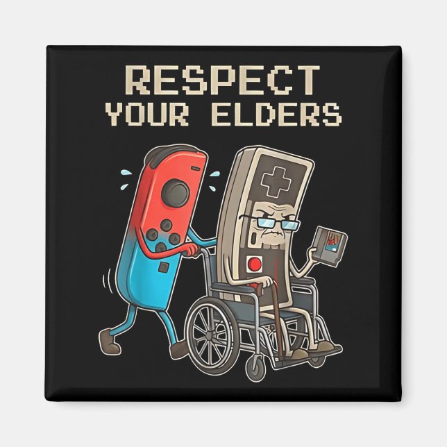 Aimant Respect Your Elders Retro Gaming Funny Gamer Contr (Devant)