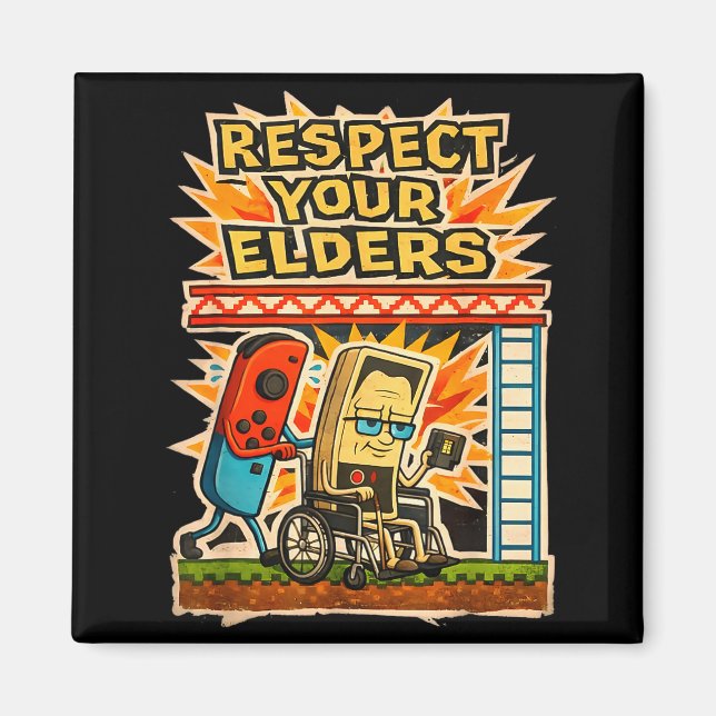 Aimant Respect Your Elders Retro Gaming Funny Gamer Contr (Devant)