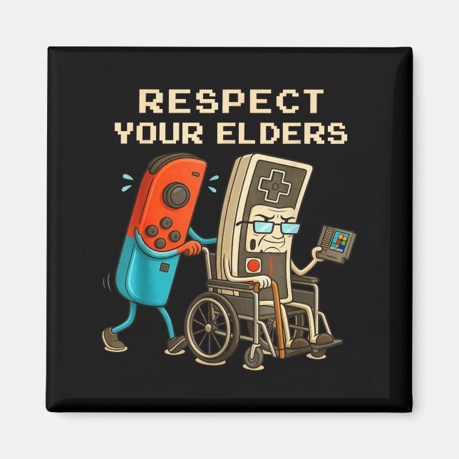 Aimant Respect Your Elders Retro Gaming Funny Gamer Contr (Devant)