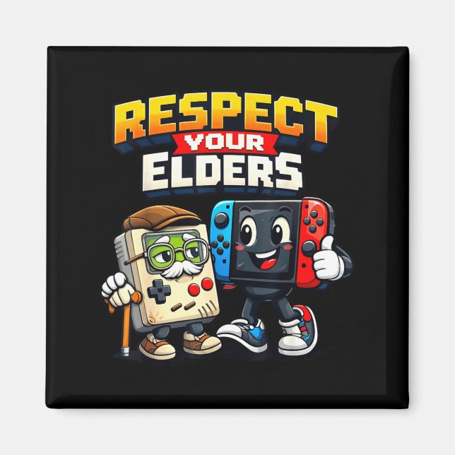 Aimant Respect Your Elders Retro Gaming Funny Gamer Contr (Devant)