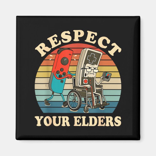 Aimant Respect Your Elders Retro Gaming Funny Gamer Contr (Devant)