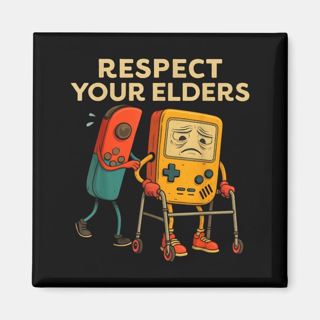 Aimant Respect Your Elders Retro Gaming Funny Gamer Contr (Devant)