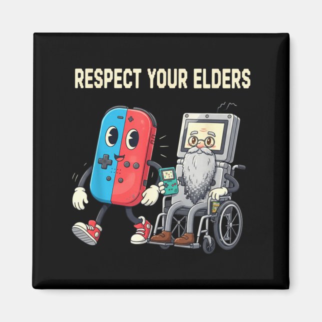 Aimant Respect Your Elders Retro Gaming Funny Gamer Contr (Devant)