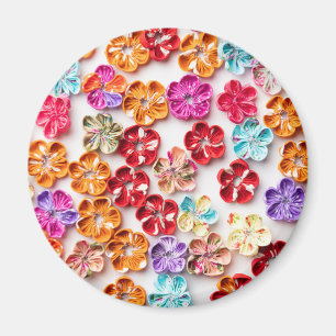 Aimant Ressort tissu cousu artisanal Fleurs Multicolor
