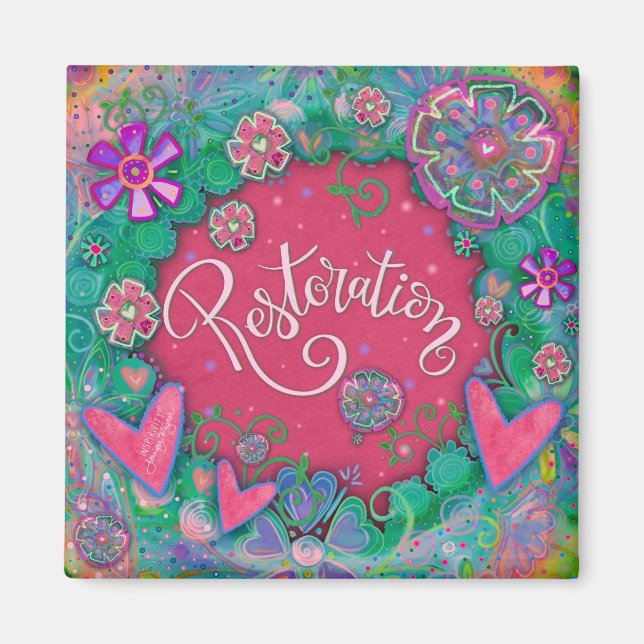 Aimant Restauration Pink Fun Floral Moderne Inspirivity (Devant)