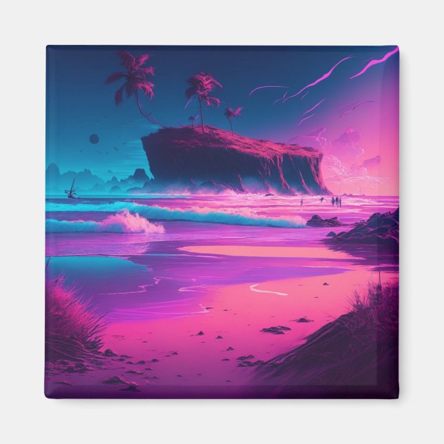 Aimant Rester en contact | Vagues océaniques roses (Devant)