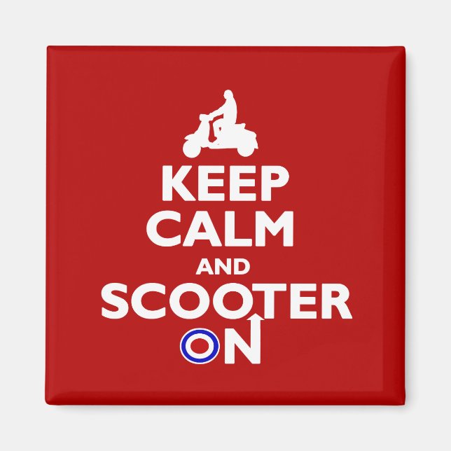 Aimant Restez calme et scooter sur Red White (Devant)