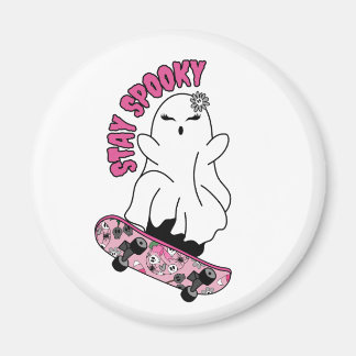 Aimant "Restez Éffrayant" Fantôme sur un skateboard - Coo