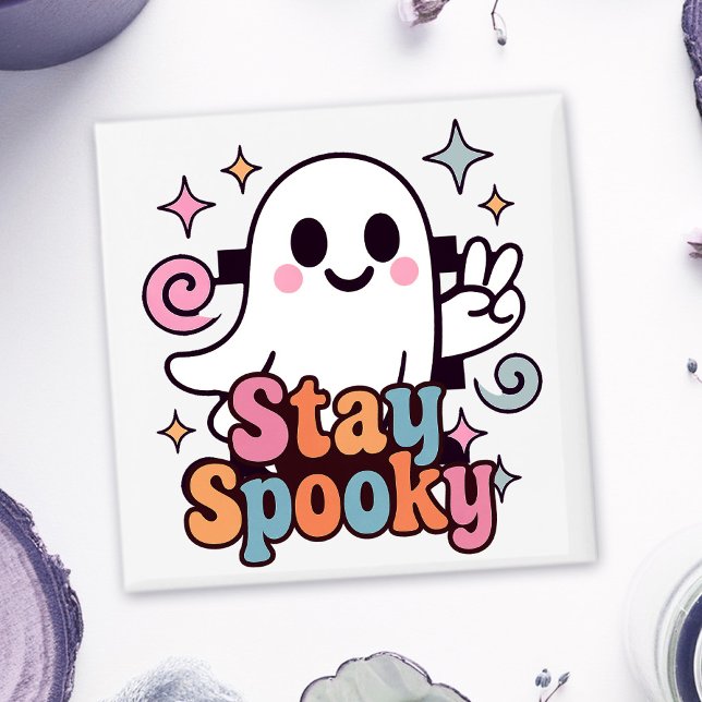 Aimant Restez Éffrayant Super Fantôme Retro Pastel Hallow (Celebrate Halloween season in style with this groovy ghost stay spooky design.)