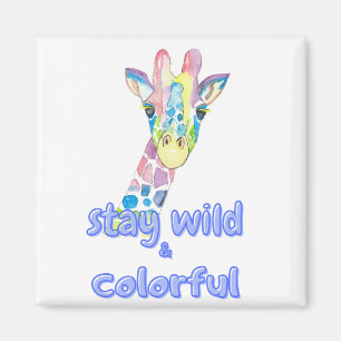 Aimant Restez Sauvages & Colorés – Girafe Colorée Aquarel