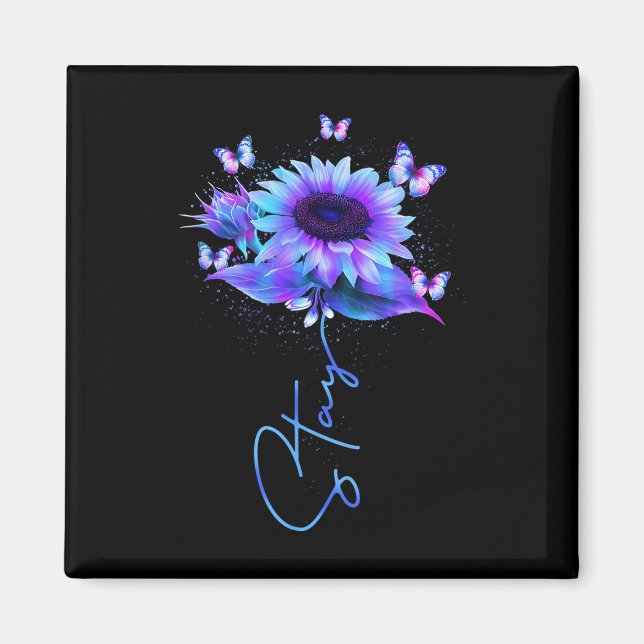Aimant Restez Sunflower Butterfly Suicide Prevention Awar (Devant)