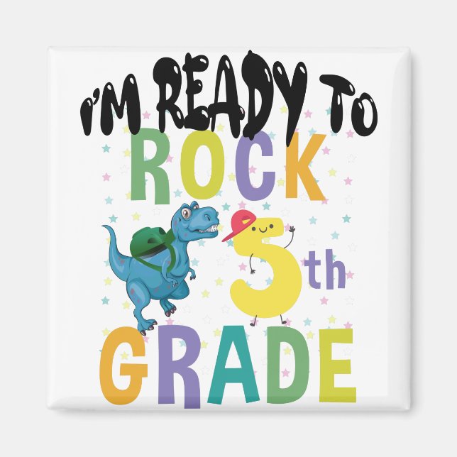 Aimant Retour à l'école Je suis prêt à rocker 5e année Di (Devant)