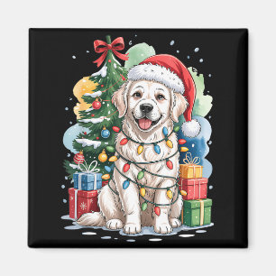 Aimant Retriever Anglais Blanc Chapeau de Père Noël Noël