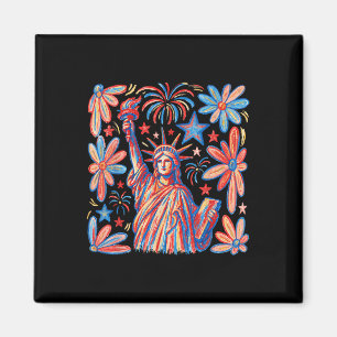 Aimant Retro 4 Juillet Statue De Liberty America Fille Fe
