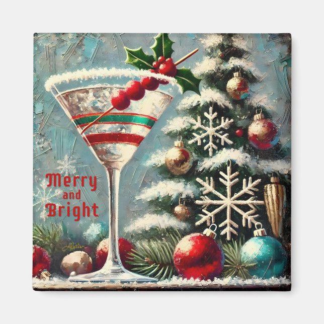 Aimant Retro 50 Cranberry Snowflake Noël Martini (Devant)