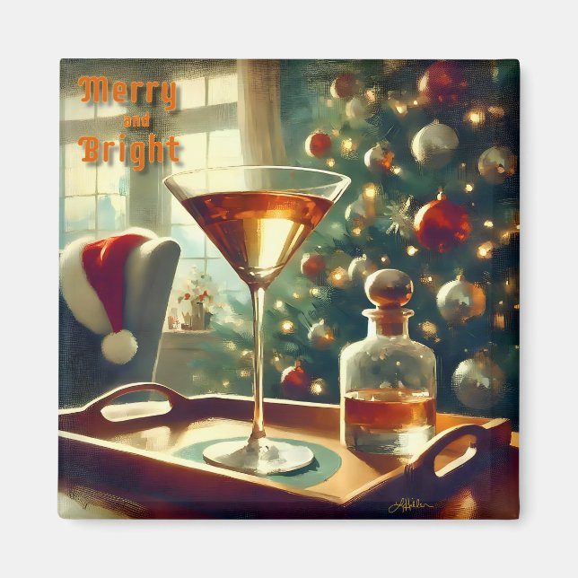 Aimant Retro 50s Manhattan Martini pour le Père Noël (Devant)