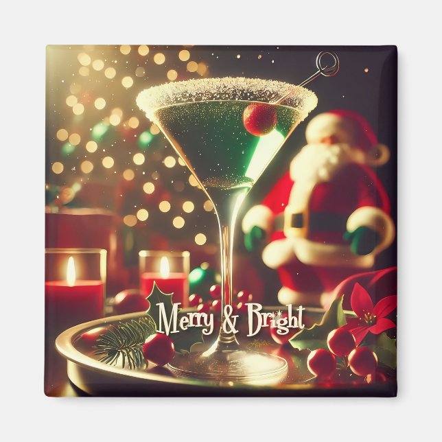 Aimant Retro 50s Santa Christmas Green Martini (Devant)