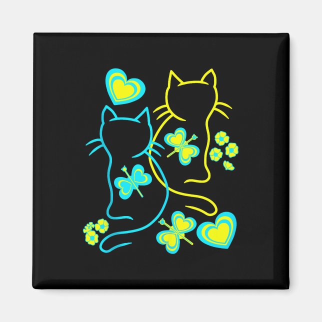 Aimant Rétro 80s Chats d'été Fleurs de coeur Chat Kitten  (Devant)