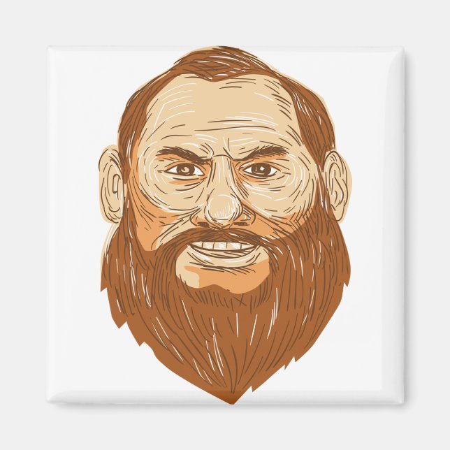 Aimant Rétro à visage barbu (Devant)