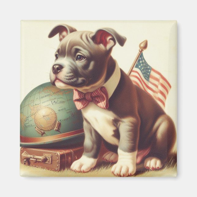 Aimant Retro American Pit Bull Terrier Peinture (Devant)