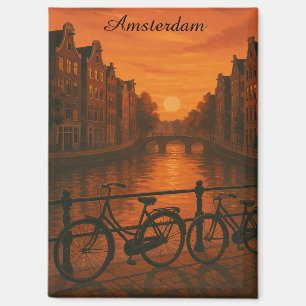 Aimant Retro Amsterdam Pays-Bas Grachten Sunset Glow