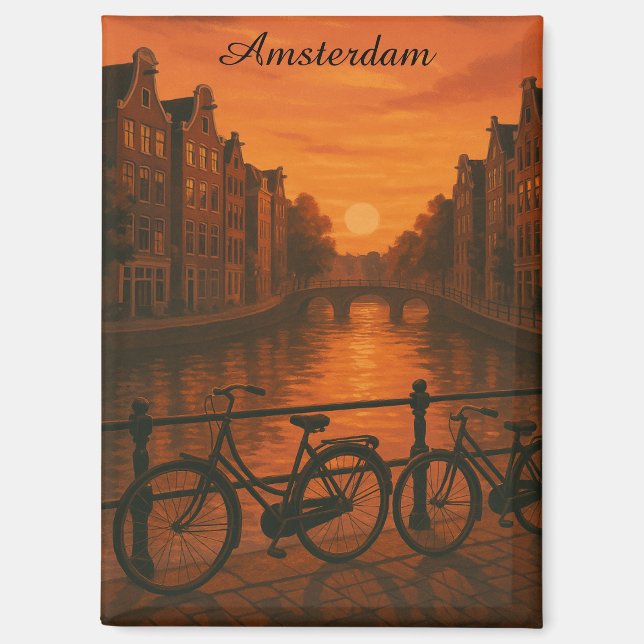 Aimant Retro Amsterdam Pays-Bas Grachten Sunset Glow (Recto)