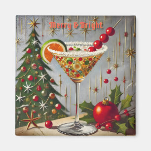 Aimant Retro années 50 Cocktail de bonbons de Noël Merry