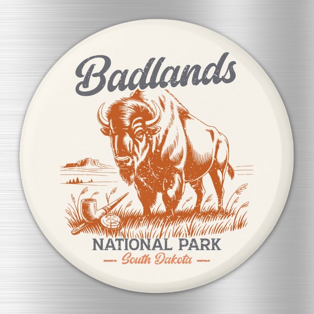 Aimant Retro Bison – Badlands National Park  (Créateur téléchargé)