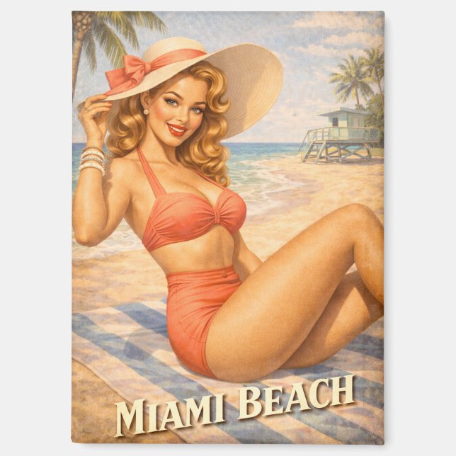 Aimant Retro Blonde Beach Girl 1950s Art (Recto)