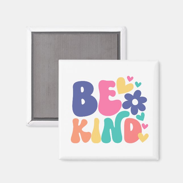 Aimant Rétro Boho Soyez Gentil  – Fleur de Cœur Groovy Co (Recto/Verso)