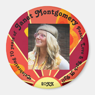 Aimant Retro Boomer Hippy Sunrise Photo Anniversaire