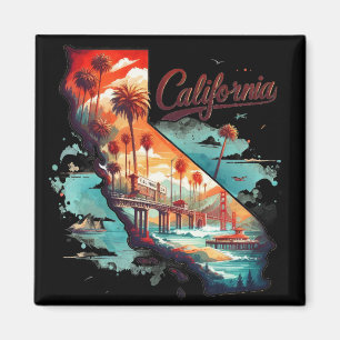 Aimant Retro California USA Carte Voyage Souvenir