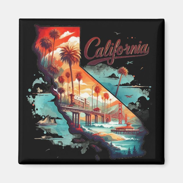 Aimant Retro California USA Carte Voyage Souvenir (Devant)