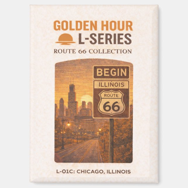 Aimant Rétro Chicago Route 66 Point de départ Monument ar (Recto)