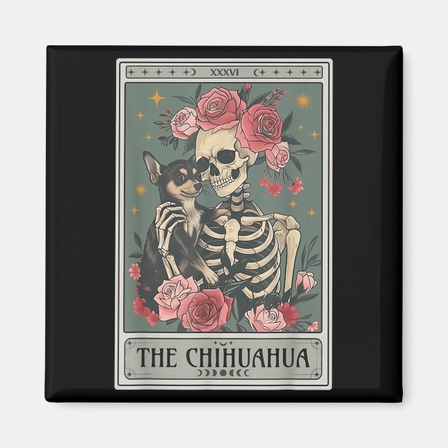 Aimant Retro Chihuahua Dog Lover The Moon Halloween , Wom (Devant)