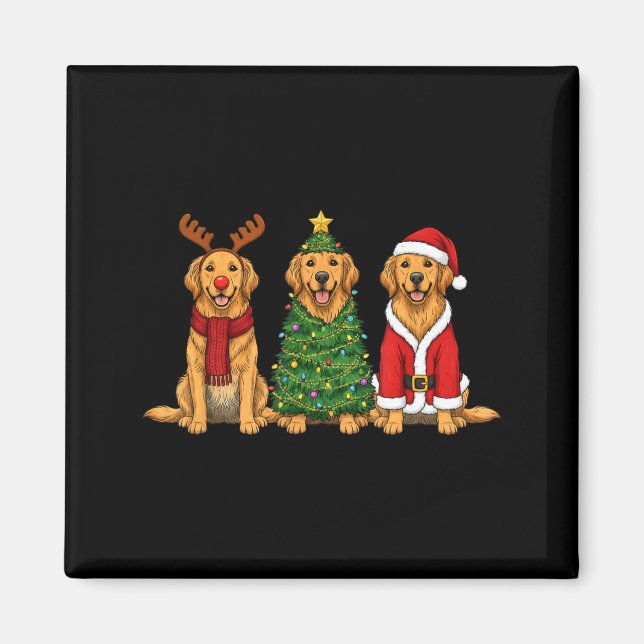 Aimant Retro Christmas Golden Retriever Santa Reindeer Do (Devant)