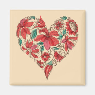 Aimant Rétro coeur de symbole d'amour de fleurs