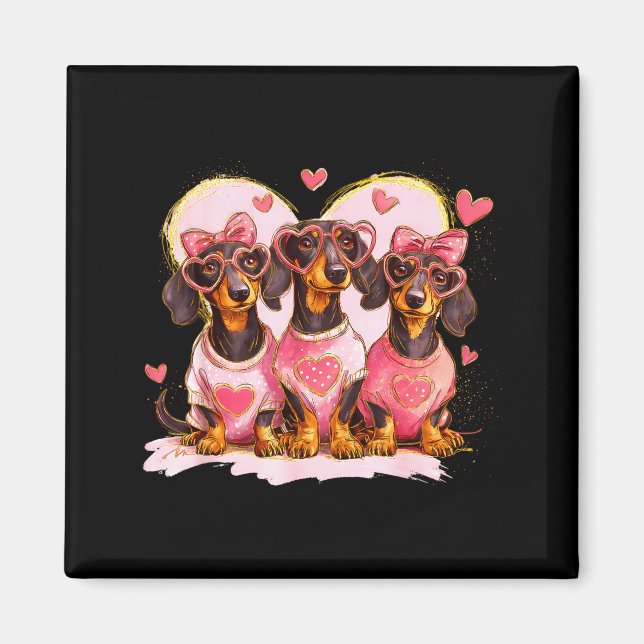 Aimant Retro Dachshund With Heart Sungles Valentine's Day (Devant)
