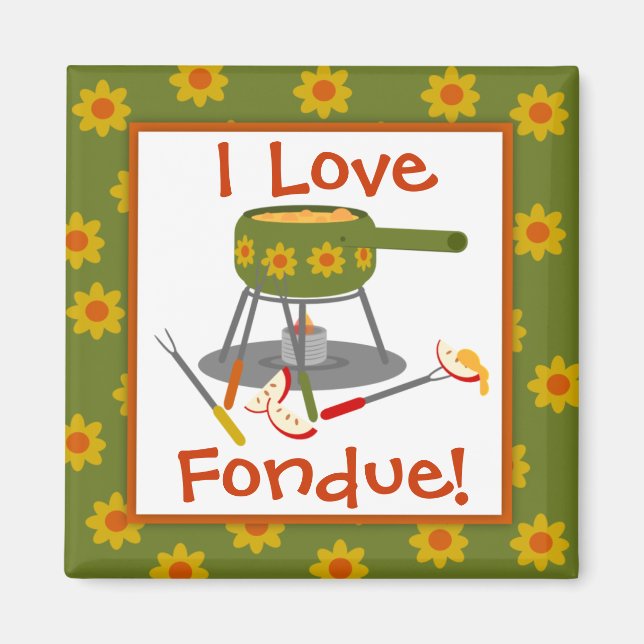 Aimant Retro Daisy Fondue Pot I Love Fondue (Devant)