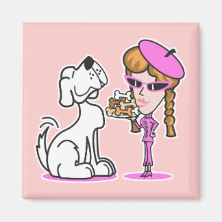 Aimant retro fille et chien de compagnie