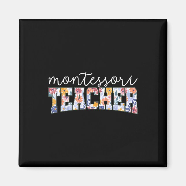 Aimant Retro Floral Montessori Teacher Instructor Educato (Devant)