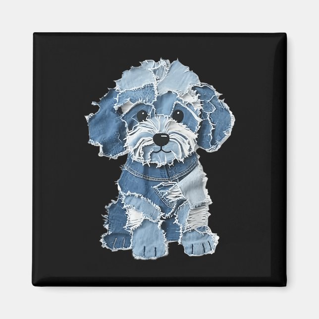 Aimant Retro Funny Denim Patch Animal Dog Print  (Devant)