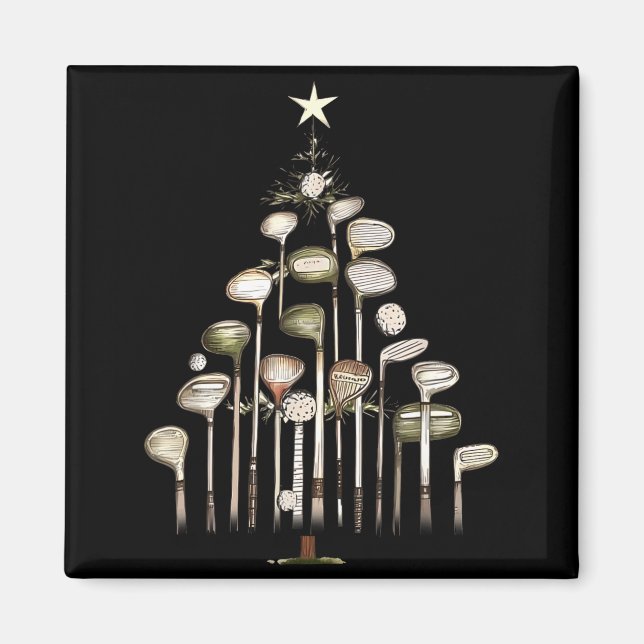 Aimant Retro Golf Club Christmas Tree Golfing Xmas Golfer (Devant)
