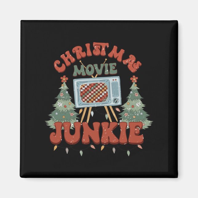 Aimant Retro Groovy Christmas Movie Junkie Merry Xmas Tre (Devant)