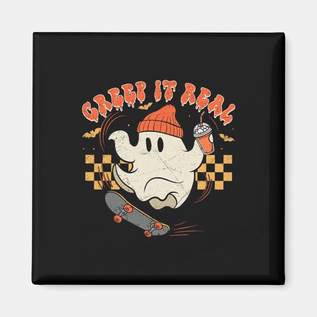 Aimant Retro Halloween Creep It Real Ghost Boy Fall Seaso (Devant)