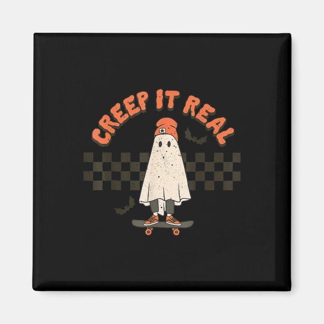 Aimant Retro Halloween Creep it real Ghost Boy Fall Seaso (Devant)