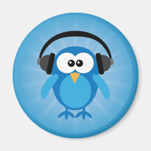 Aimant Rétro hibou bleu génial avec des écouteurs