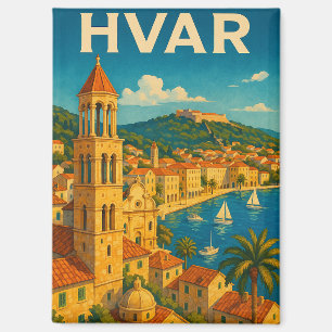Aimant Retro Hvar Croatie Côte Adria Voyage