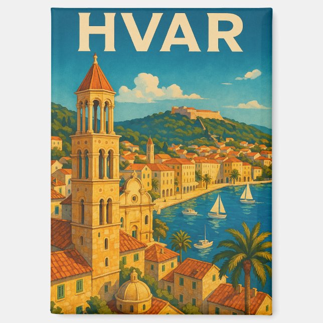 Aimant Retro Hvar Croatie Côte Adria Voyage (Recto)