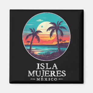 Aimant Retro Isla Mujeres Mexique Plage Coucher de soleil